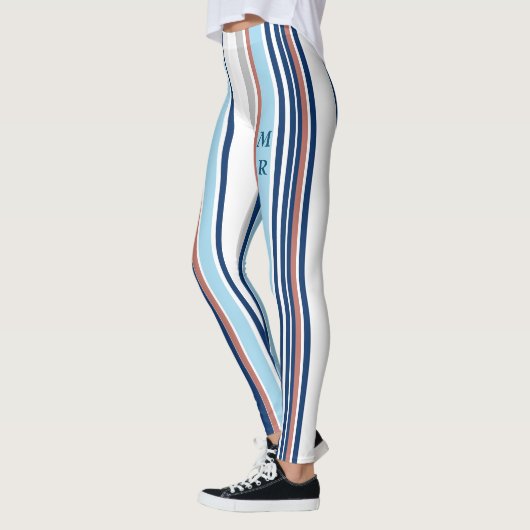 Monogram matige blauwe witte grijze strepen leggings (Links)