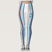 Monogram matige blauwe witte grijze strepen leggings (Voorkant)