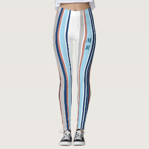 Monogram matige blauwe witte grijze strepen leggings