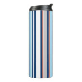 Monogram matige blauwe witte grijze strepen thermosbeker (Gedraaid links)