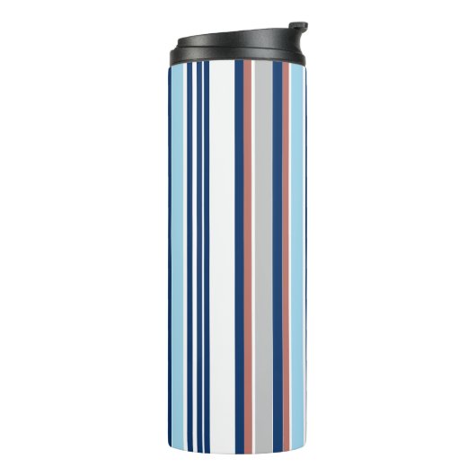 Monogram matige blauwe witte grijze strepen thermosbeker (Gedraaid links)