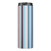 Monogram matige blauwe witte grijze strepen thermosbeker (Achterkant)