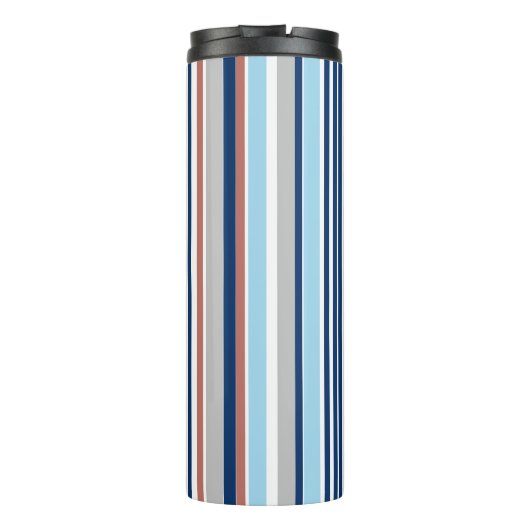 Monogram matige blauwe witte grijze strepen thermosbeker (Achterkant)