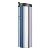 Monogram matige blauwe witte grijze strepen thermosbeker (Geroteerd rechts)