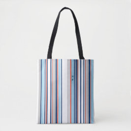 Monogram matige blauwe witte grijze strepen tote bag