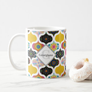 Monogram Maximalistische Regenboog Dot Mandalas Pa Koffiemok