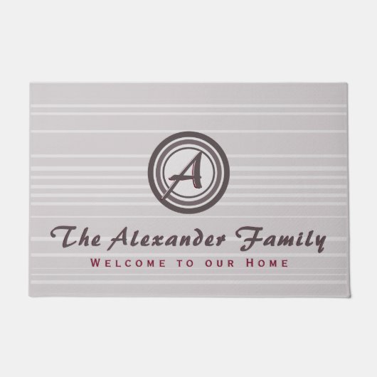 Monogram Medallion Familienaam Welkom Deurmat (Voorkant)