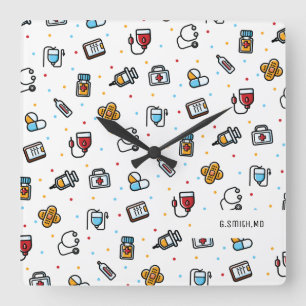 Monogram. Medical Pattern. For Doctors and Nurses Vierkante Klok