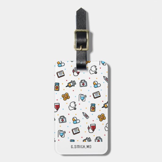 Monogram. Medisch patroon. Voor artsen en verpleeg Bagagelabel (Voorkant verticaal)