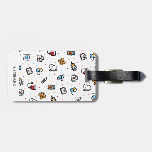 Monogram. Medisch patroon. Voor artsen en verpleeg Bagagelabel (Achterkant horizontaal)