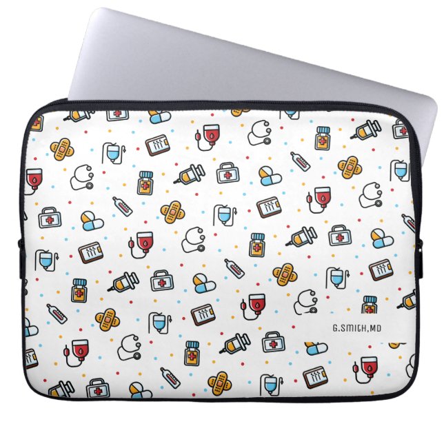 Monogram. Medisch patroon. Voor artsen en verpleeg Laptop Sleeve (Voorkant)