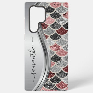 Monogram Meermin Schub Glitter Roze Zilver Naam Samsung Galaxy Hoesje