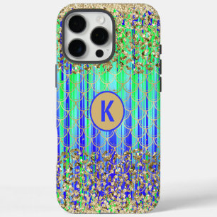 Monogram Meermin Schubben Groen Blauw Goud Glitter iPhone 16 Pro Max Hoesje