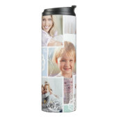 Monogram Meervoudig Foto Collage Chic Floral Desig Thermosbeker (Gedraaid links)