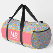 Monogram Meisje Bloemen Roze Blauw Gepersonaliseer Plunjezak (Rechterhoek)