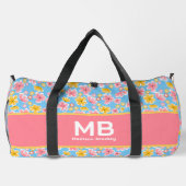 Monogram Meisje Bloemen Roze Blauw Gepersonaliseer Plunjezak (Achterkant)
