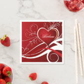 Monogram Meisje Rood & Wit Hart En Bloemen Swirls Servet (Insitu)