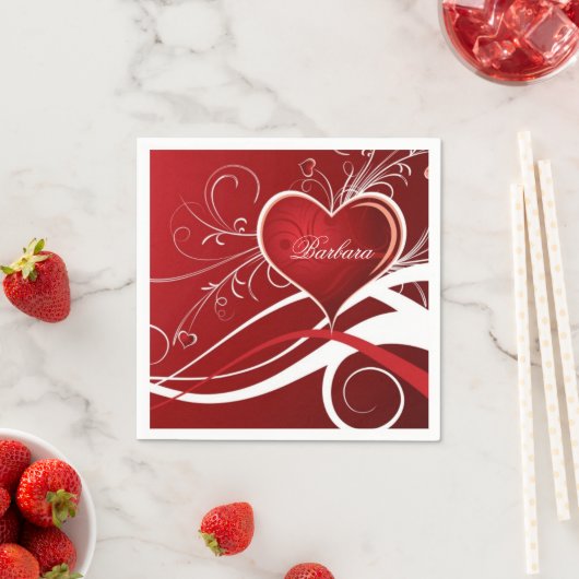 Monogram Meisje Rood & Wit Hart En Bloemen Swirls Servet (Insitu)