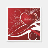 Monogram Meisje Rood & Wit Hart En Bloemen Swirls Servet (Voorkant)