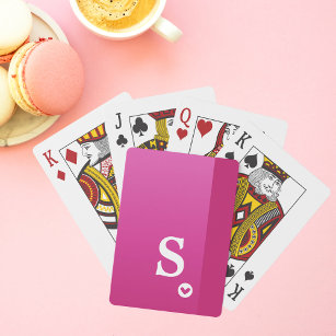 Monogram Meisje Roze Paarse Hart Modern Chic Pokerkaarten