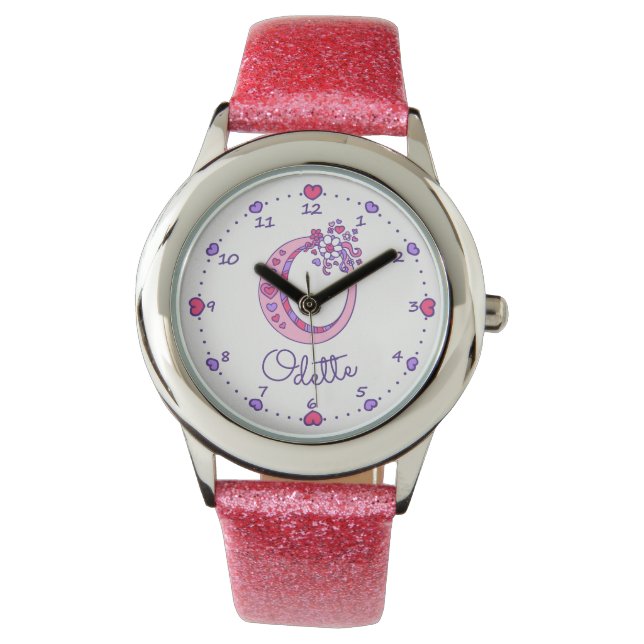 Monogram meisjes brief O art Odette naam horloge (Voorkant)