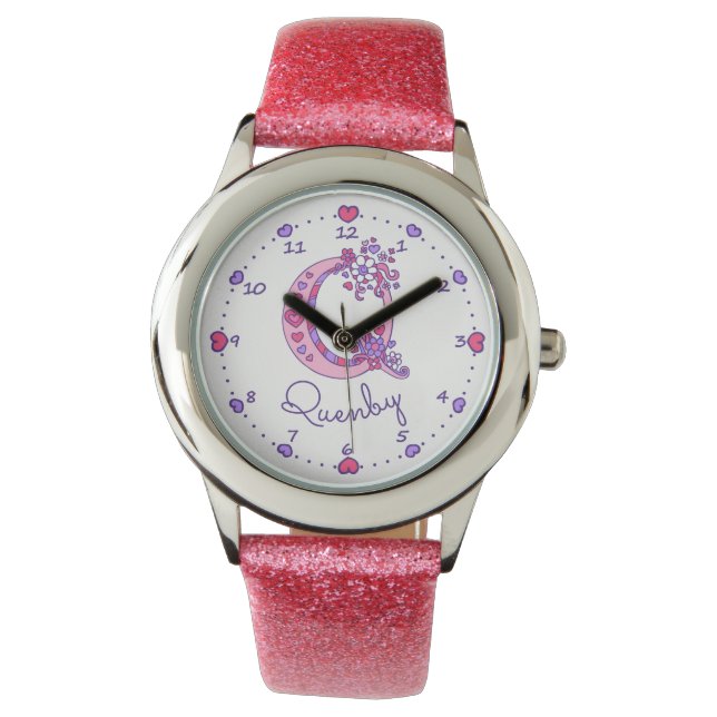 Monogram meisjes brief Q art Quenby naam watch Horloge (Voorkant)