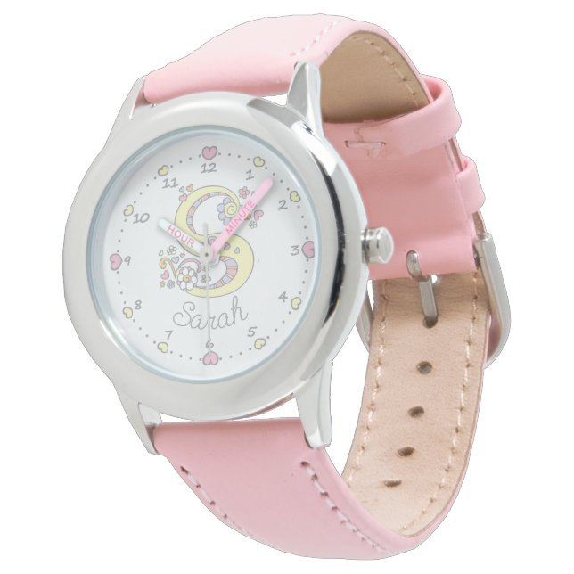 Monogram meisjes brief S art Sarah name Horloge (Gekanteld)
