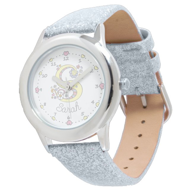Monogram meisjes brief S art Sarah name Horloge (Gekanteld)