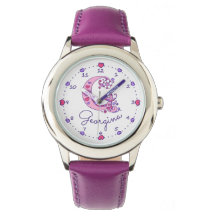 Monogram meisjes G doodle hart kunst naam horloge