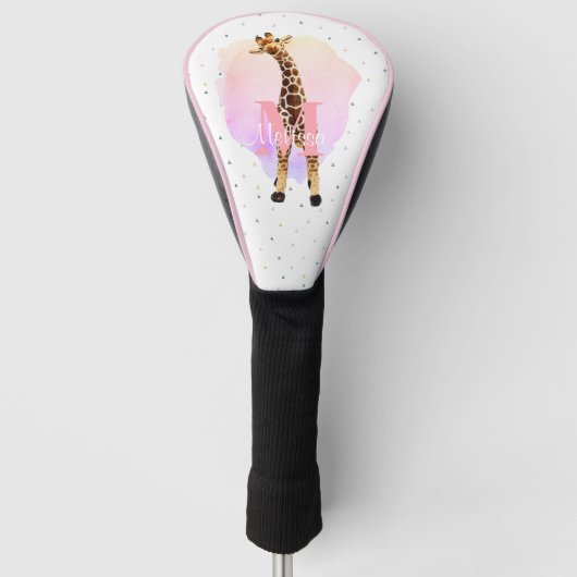  monogram meisjes Naam Roze Cute Giraffe Golfheadcover (Voorkant)