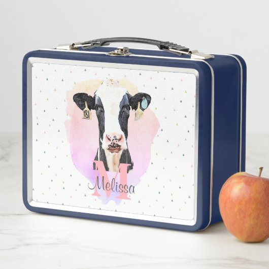  Monogram meisjes Naam Roze Cute Holstein Koe (In situ)