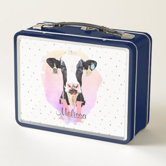  Monogram meisjes Naam Roze Cute Holstein Koe (Achterkant)