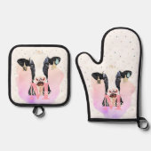  Monogram meisjes Naam Roze Cute Holstein Koe Ovenwant & Pannenlap Set (Voorkant)