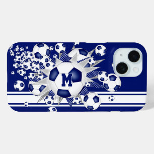 monogram meisjes voetbal blowout blauw iPhone 15 case
