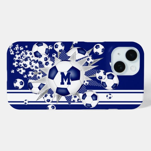 monogram meisjes voetbal blowout blauw Case-Mate iPhone case (Achterkant (horizontaal))