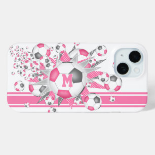 monogram meisjes voetbal blowout roze grijs iPhone 15 case