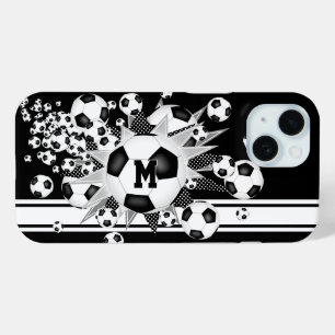monogram meisjes voetbal blowout zwart iPhone 15 case
