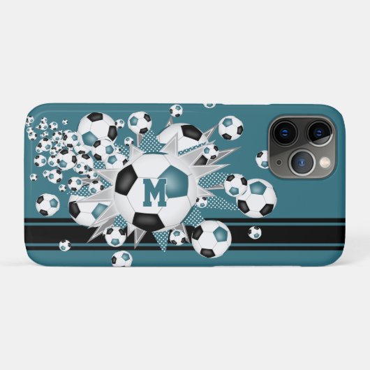 Monogram Meisjes voetballen Stars blauwgroen Zwart Case-Mate iPhone Case (Achterkant (horizontaal))