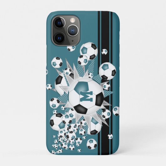 Monogram Meisjes voetballen Stars blauwgroen Zwart Case-Mate iPhone Case (Achterkant)