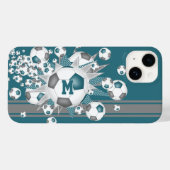 monogram meisjes voetballen sterren blauwgroen gri Case-Mate iPhone case (Achterkant (horizontaal))