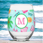 Monogram Meisje's Weekend Favor Bikini Palm Tree Wijnglas Zonder Voet