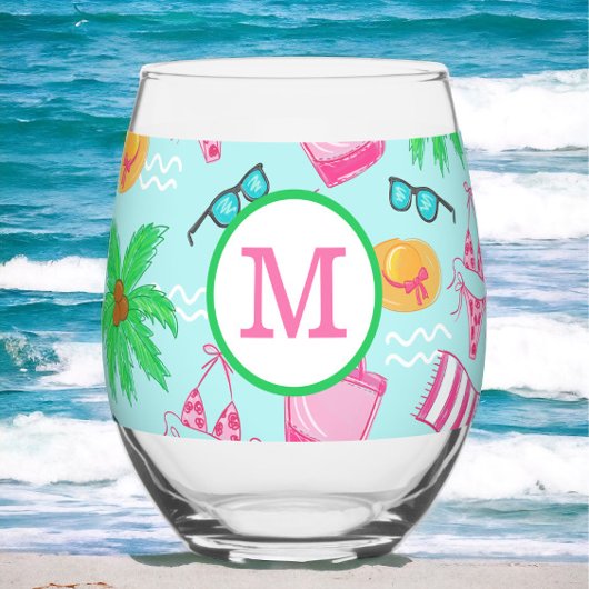 Monogram Meisje's Weekend Favor Bikini Palm Tree Wijnglas Zonder Voet