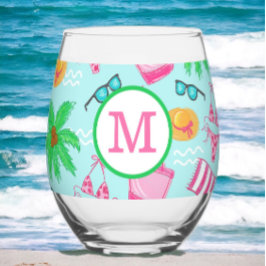 Monogram Meisjes Weekend Favor Bikini Palmboom Wijnglas Zonder Voet