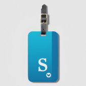 Monogram Meisjesachtig Blauw Hart Eenvoudig Modern Bagagelabel (Voorkant (verticaal))