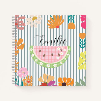 Monogram meisjesachtig bloemmotief watermeloen ges notitieboek