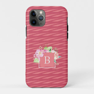 Monogram Meisjesachtig Roze Koraal Waterverf Bloem Case-Mate iPhone Case