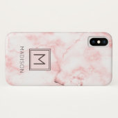 Monogram Meisjesachtig Roze Marmer Case-Mate iPhone Case (Achterkant (horizontaal))