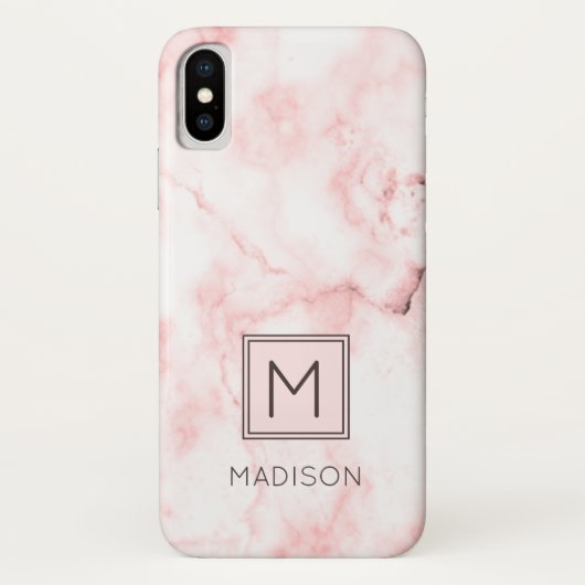 Monogram Meisjesachtig Roze Marmer Case-Mate iPhone Case (Achterkant)