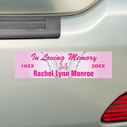 Monogram Memorial Angel Wings Pink Bumpersticker (Op auto)