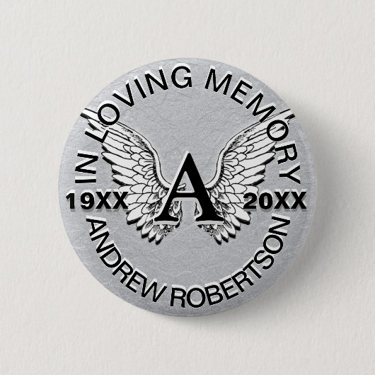 Monogram | Memorial | Angel Wings Ronde Button 5,7 Cm (Voorkant)